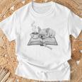 Sleepy Puppy On Open Book With Coffee For Readers Premium Tri-Blend T-Shirt Gifts for Old Men