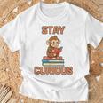 Stay Curious Monkey Reading Kids Book Lover Jungle Animal T-Shirt Gifts for Old Men