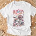 Women's Hot Girls Reader Floral Book Lover Cute Skeleton Reading T-Shirt Gifts for Old Men