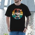 Baseball Grandpa Gnome On A Retro Sunset For Baseball Dad Men T-Shirt