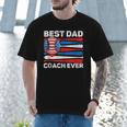 Best Dad Coach Ever Baseball Dad American Flag 4th Of July Men T-Shirt