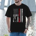 Proud Baseball Dad American Flag Sports Father Day Men T-Shirt