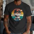Baseball Grandpa Gnome On A Retro Sunset For Baseball Dad Men T-Shirt
