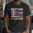 Best Dad Coach Ever Baseball Dad American Flag 4th Of July Men T-Shirt