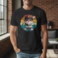 Baseball Grandpa Gnome On A Retro Sunset For Baseball Dad Men T-Shirt