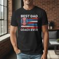 Best Dad Coach Ever Baseball Dad American Flag 4th Of July Men T-Shirt