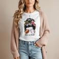 Football Mom Baseball Mom Of Both Messy Bun Mother's Day Women T-Shirt