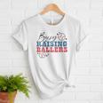 Busy Raising Ballers Retro Groovy Baseball Mom Outfit Women T-Shirt