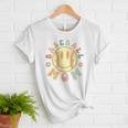 Groovy Retro Floral Happy Smiling Face Baseball Mom Women T-Shirt Groovy Retro Floral Happy Smiling Face Baseball Mom Women T-Shirt