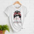 Kinda Busy Raising Ballers Messy Bun Funny Baseball Mom Women T-Shirt