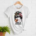 Mom Of Ballers Messy Bun Football Mom Baseball Mom Of Both Women T-Shirt