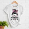 In October We Wear Pink Baseball Mom Messy Bun Breast Cancer Women T-Shirt In October We Wear Pink Baseball Mom Messy Bun Breast Cancer Women T-Shirt