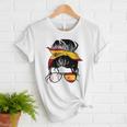 Spanish Baseball Mom Messy Bun Spain Baseball Girl Women T-Shirt