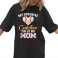 My Favorite Catcher Calls Me Mom Catcher Baseball Mom Heart Women T-Shirt