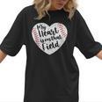 Retro My Heart Is On That Field Baseball Mom Mother's Day Women T-Shirt