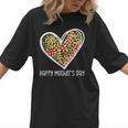 Softball Baseball Mom Valentine Leopard Heart Mother's Day Women T-Shirt