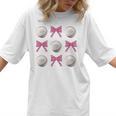Baseball Boys Girls Baseball Mom Tee Pink Bow Baseball Women T-Shirt