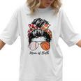 Baseball Mom Basketball Mom Of Both Messy Bun Mother's Day Women T-Shirt