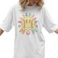 Groovy Retro Floral Happy Smiling Face Baseball Mom Women T-Shirt Groovy Retro Floral Happy Smiling Face Baseball Mom Women T-Shirt
