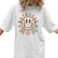 Happy Baseball Mom Groovy Retro Floral Smiling Face Women T-Shirt Happy Baseball Mom Groovy Retro Floral Smiling Face Women T-Shirt