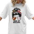 Mom Of Ballers Messy Bun Football Mom Baseball Mom Of Both Women T-Shirt