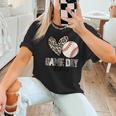 Baseball Game Day Vibes Baseball Mom Mama Leopard Cute Women T-Shirt