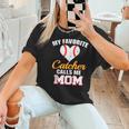 My Favorite Catcher Calls Me Mom Catcher Baseball Mom Heart Women T-Shirt