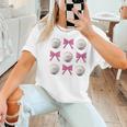 Baseball Boys Girls Baseball Mom Tee Pink Bow Baseball Women T-Shirt