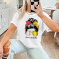 Baseball Mom Softball Mom Of Both Messy Bun Mother's Day Women T-Shirt Baseball Mom Softball Mom Of Both Messy Bun Mother's Day Women T-Shirt