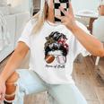 Football Mom Baseball Mom Of Both Messy Bun Mother's Day Women T-Shirt