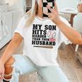 My Son Hits Harder Than Your Husband Baseball Mom Women T-Shirt