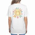 Groovy Retro Floral Happy Smiling Face Baseball Mom Women's T-Shirt Back Print