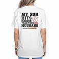 My Son Hits Harder Than Your Husband Baseball Mom Women's T-Shirt Back Print My Son Hits Harder Than Your Husband Baseball Mom Women's T-Shirt Back Print