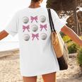 Baseball Boys Girls Baseball Mom Tee Pink Bow Baseball Women's T-Shirt Back Print