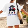 French Baseball Mom France Messy Bun Women's T-Shirt Back Print French Baseball Mom France Messy Bun Women's T-Shirt Back Print
