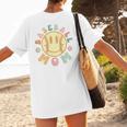 Groovy Retro Floral Happy Smiling Face Baseball Mom Women's T-Shirt Back Print