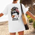 Mom Of Ballers Messy Bun Football Mom Baseball Mom Of Both Women's T-Shirt Back Print