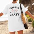 Pitches Be Crazy Baseball Moms Softball Players Hey Batter Women's T-Shirt Back Print Pitches Be Crazy Baseball Moms Softball Players Hey Batter Women's T-Shirt Back Print