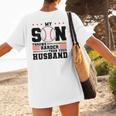 My Son Throws Harder Than Your Husband Baseball Mom Women's T-Shirt Back Print