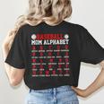 Baseball Mom Alphabet Parent Mama Player Game Sport Fan Women's T-Shirt Back Print Baseball Mom Alphabet Parent Mama Player Game Sport Fan Women's T-Shirt Back Print