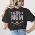 Baseball Mom Crossed Bats With Ball On Fire Distressed Women's T-Shirt Back Print Baseball Mom Crossed Bats With Ball On Fire Distressed Women's T-Shirt Back Print