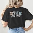 Baseball Mom Love My Boy Retro Casual Letter Print Women's T-Shirt Back Print Baseball Mom Love My Boy Retro Casual Letter Print Women's T-Shirt Back Print