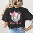 Mama Biggest Fan Coquette Bow Baseball Mom Fan Mother's Day Women's T-Shirt Back Print Mama Biggest Fan Coquette Bow Baseball Mom Fan Mother's Day Women's T-Shirt Back Print