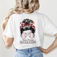 Busy Raising Ballers Messy Bun Funny Baseball Mom Women's T-Shirt Back Print