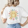 Groovy Retro Floral Happy Smiling Face Baseball Mom Women's T-Shirt Back Print