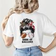 Mom Of Ballers Messy Bun Football Mom Baseball Mom Of Both Women's T-Shirt Back Print