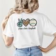 Peace Love Baseball Lover Motif For Women Pink Baseball Mom Women's T-Shirt Back Print Peace Love Baseball Lover Motif For Women Pink Baseball Mom Women's T-Shirt Back Print