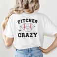 Pitches Be Crazy Baseball Moms Softball Players Hey Batter Women's T-Shirt Back Print Pitches Be Crazy Baseball Moms Softball Players Hey Batter Women's T-Shirt Back Print