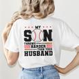 My Son Throws Harder Than Your Husband Baseball Mom Women's T-Shirt Back Print