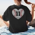 Baseball Number 11 Distressed Heart For Baseball Moms Women's T-Shirt Back Print Baseball Number 11 Distressed Heart For Baseball Moms Women's T-Shirt Back Print